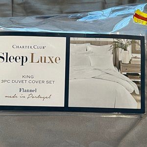 Charter Club 3 Piece KING Flannel Solid Sheet Set;  Gray;